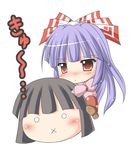  :x bangs black_hair blush bow chibi exe_(xe) fujiwara_no_mokou houraisan_kaguya long_hair o_o pants red_eyes solo touhou 