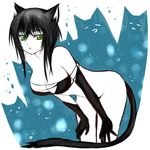  animal animal_ears aobe bad_id bad_pixiv_id bandeau black_hair bottomless breasts cat cat_ears cat_tail cleavage gloves green_eyes large_breasts original solo strapless tail tubetop 