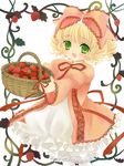  basket blonde_hair bow curly_hair dress food fruit green_eyes hanabana_tsubomi highres hina_ichigo object_namesake pink_bow rozen_maiden strawberry 