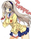  blue_eyes clannad hairband hikarizaka_private_high_school_uniform long_hair lowres oekaki sakagami_tomoyo school_uniform silver_hair solo toshi_(little-fluffy-cloud) 