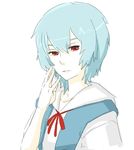  ayanami_rei blue_hair hachimitsuboi neon_genesis_evangelion pale_skin red_eyes school_uniform short_hair solo 