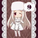  artist_name boru-boru chibi coat countdown fate/zero fate_(series) hat irisviel_von_einzbern long_hair one_eye_closed pantyhose red_eyes signature solo spoken_number white_hair 