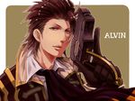  alvin_(tales) brown_eyes brown_hair character_name cravat drawr gun male_focus oh_1234 solo tales_of_(series) tales_of_xillia weapon 