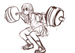  eyebrows k-on! kotobuki_tsumugi long_hair monochrome panties_(pantsu-pirate) sakuragaoka_high_school_uniform school_uniform sketch socks solo squatting thick_eyebrows weightlifting weights 