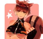  animal_ears antenna_hair blazblue breasts brown_eyes brown_hair drawr fingerless_gloves gloves large_breasts makoto_nanaya midriff oh_1234 short_hair solo squirrel_ears squirrel_tail tail underboob 