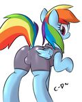  balls bulge clopper-dude clothing crossgender equine feral friendship_is_magic hair horse looking_back male mammal multi-colored_hair my_little_pony pegasus pony rainbow_dash_(mlp) rainbow_hair solo tight_clothing wings 