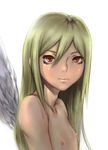  afuro_terumi androgynous angel_wings bare_shoulders blonde_hair inazuma_eleven inazuma_eleven_(series) lips long_hair looking_at_viewer male_focus nipples red_eyes sgk shirtless solo upper_body white_background wings 
