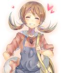  1girl artist_request bag blush brown_hair eyes_closed hat heart kotone_(pokemon) overalls pokemon pokemon_(game) pokemon_hgss smile solo twintails white_background 