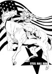  american_flag copyright_name emg_(christain) greyscale hat horse horseshoe johnny_joestar jojo_no_kimyou_na_bouken male_focus monochrome reins saddle solo steel_ball_run 