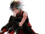  bare_shoulders black_pants blazblue drawr gloves green_eyes heterochromia male_focus oh_1234 pants ragna_the_bloodedge red_eyes silver_hair solo 