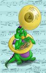  ambiguous_gender blue_eyes d_garcia dragon music music_notes musical_instrument musical_notes nude puffed_cheeks scalie solo sousaphone wings 