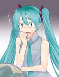  aqua_eyes aqua_hair fang gradient gradient_background hatsune_miku henkuma long_hair necktie out_of_frame twintails vocaloid 