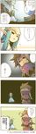  1girl 5koma =_= capelet comic dress forehead_protector gown green_hair hachi_(hachitaro_88) headband highres long_hair luca_(seiken_densetsu) pointy_ears randi seiken_densetsu seiken_densetsu_2 translation_request 