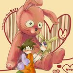  2boys character_request dragon_ball dragonball_z male male_focus multiple_boys nyo_(couch_tomato) pixiv_thumbnail son_goten stuffed_animal stuffed_bunny stuffed_toy trunks_(dragon_ball) trunks_briefs 