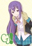  gj-bu long_hair looking_at_viewer pantyhose purple_eyes purple_hair school_uniform smile solo sterndorf sumeragi_shion sweater very_long_hair 