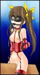  1girl ball_gag bdsm blindfold bondage bound breasts brown_hair collar corset cyber_(cyber_knight) elbow_gloves female gag gloves huang_lingyin infinite_stratos long_hair nipple_piercing nipples piercing pussy pussy_juice solo tears thighhighs twintails uncensored wooden_horse 