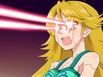  android bare_shoulders blonde_hair eye_beam gradient gradient_background hoshii_miki idolmaster idolmaster_(classic) laser long_hair open_mouth robot_joints solo tank_top upper_body yooguru 