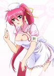  blue_eyes breasts cleavage diesel-turbo digital_thermometer large_breasts long_hair lyrical_nanoha mahou_shoujo_lyrical_nanoha mahou_shoujo_lyrical_nanoha_a's md5_mismatch nurse pink_hair ponytail signum solo stethoscope thighhighs white_legwear 