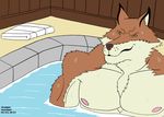  2012 anthro bathtub bleach brown_fur canine fur male mammal maxime-jeanne muscles nipples pecs sajin_komamura shinigami solo towel water wet white_fur wolf yellow_eyes 