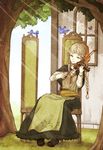  bad_id bad_pixiv_id bird blonde_hair braid bug butterfly chair dress full_body hair_ornament insect instrument long_hair original sitting smile solo sunlight tree urin violin yellow_eyes 