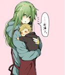  1girl apron baby bad_id bad_pixiv_id blush brown_hair carrying child_carry green_hair hood hoodie if_they_mated kagerou_project kido_tsubomi long_hair mitsu_yomogi mother_and_son motherly short_hair tears translated 