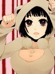  animal_ears bangs black_hair blunt_bangs brown_hair fake_animal_ears higashikata_daiya hood hoodie jojo_no_kimyou_na_bouken jojolion kano_(soukai) paw_pose solo sweater 