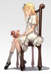  blonde_hair blue_eyes bobby_socks chair doll_joints dress full_body long_hair mary_janes original ryuuzaki_ichi shoes sitting socks solo squirrel 