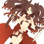  archer archer_(cosplay) bare_shoulders blue_eyes brown_hair cosplay fate/stay_night fate_(series) hair_ribbon kanshou_&amp;_bakuya long_hair midriff ribbon solo sword toosaka_rin tsumi_guilty two_side_up weapon 