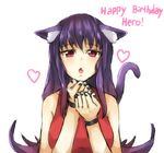  animal_ears bare_shoulders black_nails blown_kiss blush breasts cat_ears cat_tail duel_masters enki_(dragonfire) happy_birthday heart kemonomimi_mode large_breasts long_hair looking_at_viewer nail_polish purple_hair red_eyes simple_background sketch solo tail tasogare_mimi white_background wristband 