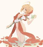  ahoge blonde_hair fate/extra fate_(series) flower green_eyes nero_claudius_(fate) nero_claudius_(fate)_(all) nude ribbon solo tsumi_guilty water 