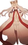  crown dress dress_of_heaven empty_eyes fate/stay_night fate_(series) illyasviel_von_einzbern jitome long_hair red_eyes sleeves_past_wrists solo thighhighs tsumi_guilty white_hair zettai_ryouiki 