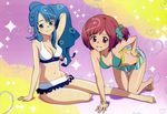  absurdres akb0048 bikini blue_eyes blue_hair breasts cleavage feet highres legs long_hair medium_breasts motomiya_nagisa multiple_girls non-web_source nyantype official_art pink_eyes ponytail red_hair sai_fumihide scan short_hair side_ponytail smile sono_chieri swimsuit 