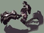  bare_shoulders black_rock_shooter hood mechanical_arms red_eyes solo strength_(black_rock_shooter) tail tsuuhan white_hair 