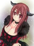  :/ breasts cleavage dress horns large_breasts maou_(maoyuu) maoyuu_maou_yuusha red_eyes red_hair snowing solo tsukiya_(joan) 
