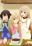  :3 :d :t absurdres apron baking blonde_hair bowl brown_hair chocolate chocolate_heart eating food food_on_face heart highres kanai_yuuko kitchen long_hair megami minami-ke minami_chiaki minami_haruka minami_kana mixing_bowl multiple_girls non-web_source official_art one_eye_closed open_mouth satou_motoaki scan siblings sisters smile tasting valentine very_long_hair 