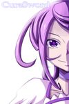  bloom character_name choker closed_mouth collarbone cure_sword dokidoki!_precure hair_ornament highres kenzaki_makoto magical_girl nishi_koutarou out_of_frame portrait precure purple purple_choker purple_eyes purple_hair short_hair simple_background smile solo white_background 