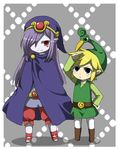  2boys belt blonde_hair blue_eyes boots cape ezlo hair_over_one_eye hat link long_hair male male_focus minish_cap mixing_(artist) multiple_boys nintendo o3o open_mouth pantyhose pointy_ears purple_hair red_eyes silver_hair smile standing symbol-shaped_pupils tears the_legend_of_zelda the_legend_of_zelda:_the_minish_cap tiara toon_link tunic vaati 