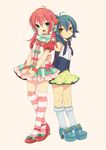  1boy 2boys animal_ears cat_ears cat_tail crossdressing dress green_hair inazuma_eleven inazuma_eleven_(series) inazuma_eleven_go kariya_masaki kirino_ranmaru lolita_fashion long_hair male male_focus memeo_(candy_house) multiple_boys pink_hair simple_background smile solo tail trap very_long_hair yellow_background yellow_eyes 