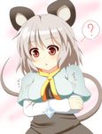  ? animal_ears bad_id bad_pixiv_id blush breasts crossed_arms gem grey_hair hajime_(ak-r) jewelry long_sleeves medium_breasts mouse_ears mouse_tail nazrin necklace open_mouth pendant red_eyes short_hair solo tail touhou 