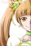  bloom brown_eyes brown_hair character_name choker closed_mouth collarbone cure_rosetta dokidoki!_precure green_choker highres long_hair magical_girl nishi_koutarou out_of_frame portrait precure simple_background smile solo twintails white_background yotsuba_alice 