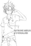  character_name copyright_name gari_(apollonica) genderswap genderswap_(ftm) hatsune_mikuo highres lineart looking_at_viewer male_focus monochrome necktie smile solo vocaloid 
