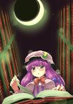  bad_id bad_pixiv_id bespectacled book bookshelf bow crescent crescent_moon glasses hair_bow hat long_hair moon nise_nanatsura patchouli_knowledge purple_eyes purple_hair reading solo touhou 
