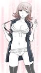  backpack bad_id bad_pixiv_id bag bikini black_legwear breasts cowboy_shot danganronpa flipped_hair hair_ornament hairclip hood hoodie large_breasts nanami_chiaki navel open_mouth pink_eyes pink_hair sleeves_rolled_up solo super_danganronpa_2 swimsuit takase_(harakiri) thighhighs 