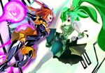  angry bad_end_precure bad_end_sunny bare_legs battle bike_shorts black_bodysuit bodysuit breasts clenched_hand covered_nipples cure_march duel full_body green_eyes green_shorts green_skirt hair_bun hybrid_pandap leg_up medium_breasts midorikawa_nao multiple_girls open_mouth orange_eyes orange_hair orange_skirt precure short_hair shorts shorts_under_skirt skirt smile_precure! 