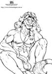  anthro balls biceps erection feline fur grin hair helmeet_el_gato jude lion looking_at_viewer male mammal medal muscles necklace nipples pecs penis pose presenting sitting sketch solo 