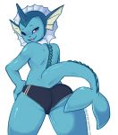  2019 ambiguous_gender anthro anthrofied blue_skin butt butt_pose clothed clothing digital_media_(artwork) eeveelution looking_at_viewer mammal marine nintendo one_eye_closed open_mouth open_smile pok&eacute;mon pok&eacute;mon_(species) pok&eacute;morph portrait rainbowsprinklesart rear_view simple_background smile solo speedo swimsuit three-quarter_portrait topless vaporeon video_games wink 