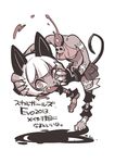  animal_ears barefoot blood cat_ears cat_tail headless hounori looking_at_viewer monochrome ms._fortune_(skullgirls) severed_head simple_background skullgirls solo standing tail text_focus white_background 
