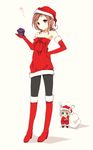  animal_ears bare_shoulders boots brown_hair bunny_ears chibi christmas dress fukuji_mihoko gift hat heterochromia long_hair multiple_girls pantyhose purple_eyes sack saki santa_costume santa_hat takei_hisa thigh_boots thighhighs tokumi_yuiko 