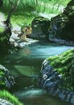 chespin grass no_humans pokemon pokemon_(game) pokemon_xy river tree trees water 