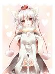  animal_ears blush breasts detached_sleeves hat heart heart_hands inubashiri_momiji large_breasts looking_at_viewer red_eyes short_hair solo tamichan tokin_hat touhou white_hair wolf_ears 